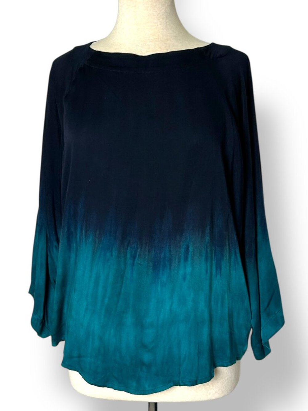 River + Sky Lightweight Sweatshirt Top Dolman Sleeves Tie Dyed Navy Teal Sz S
